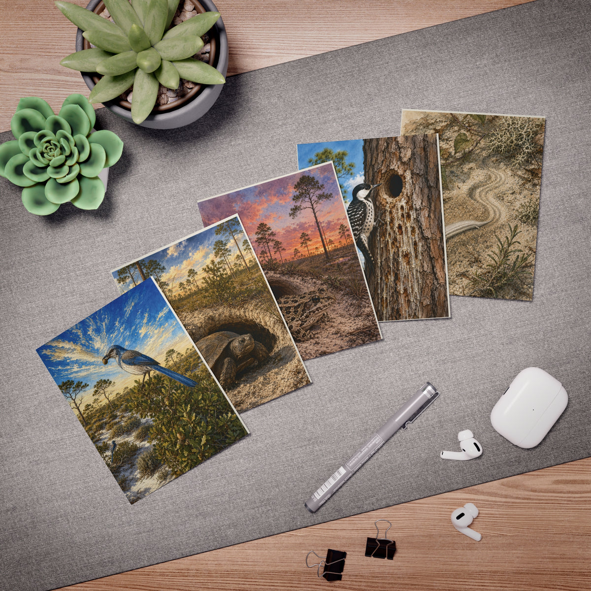 Scrub & Sandhill — Five Florida Wildlife Greeting Cards, Blank Inside